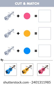 Education game cut and match combination color of cute violin printable music instrument worksheet