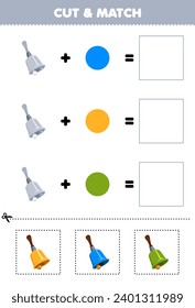 Education game cut and match combination color of cute bell printable music instrument worksheet