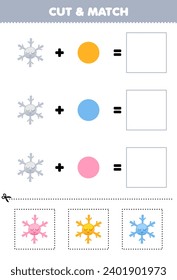 Recorte de juego educativo y color de combinación de colores de tierno dibujo copo de nieve hoja de cálculo de naturaleza imprimible