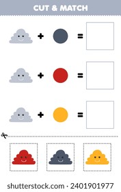 Cortar juego de educación y combinar color de combinación de la nube de dibujos animados lindo hoja de cálculo de naturaleza imprimible
