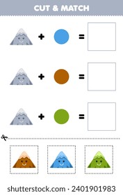 Education game cut and match combination color of cute cartoon mountain printable nature worksheet