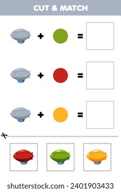 Education game cut and match combination color of cute zeppelin printable transportation worksheet