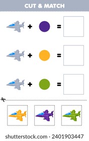 Education game cut and match combination color of jet fighter printable transportation worksheet