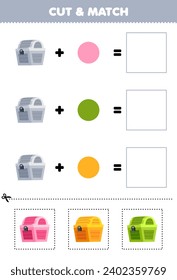 Education game cut and match combination color of cute treasure chest printable pirate worksheet