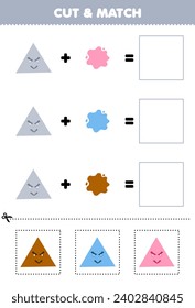 Education game cut and match combination color of cute cartoon triangle printable shape worksheet