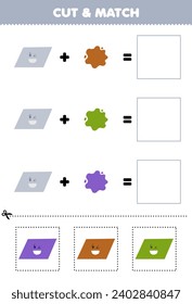 Education game cut and match combination color of cartoon parallelogram printable shape worksheet