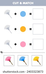 Education game cut and match combination color of cute cartoon duster printable tool worksheet