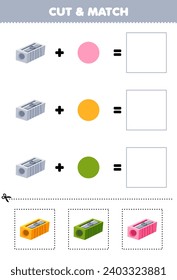 Education game cut and match combination color of cute cartoon sharpener printable tool worksheet