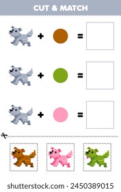 Education game cut and match combination color of cute fluffy dog printable pet worksheet