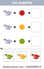 Education game cut and match combination color of cute gecko printable pet worksheet