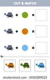 Juego de Educación cortar y combinar el color de la combinación de linda tortuga imprimible hoja de trabajo para mascotas