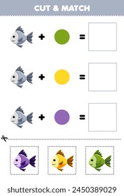 Education game cut and match combination color of cute fish printable pet worksheet