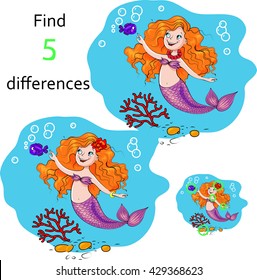 Education game find the differences. Cartoon vector illustration.