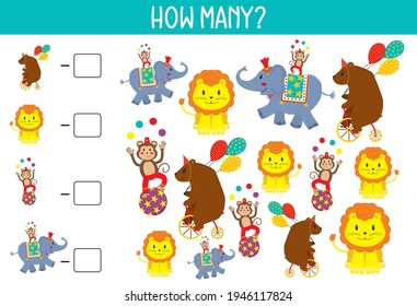 Education game. How many circus animal