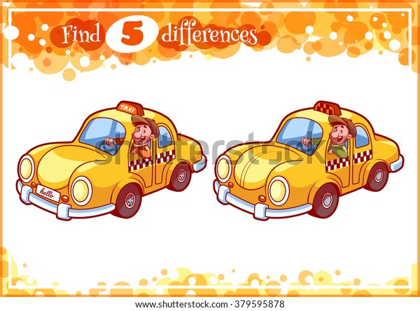 Education game for\
preschool kids, find the differences. Taxi driver in the car.\
Cartoon vector\
illustration.