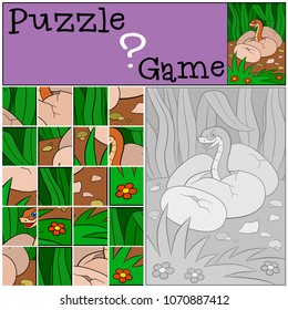 Education game: Puzzle. Little cute baby viper in the egg.