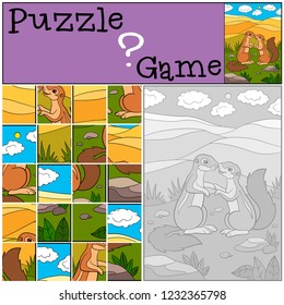 Education game: Puzzle. Two little cute xeruses look at each other.