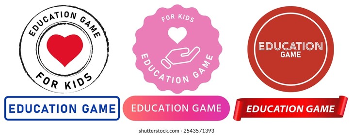 Education game study kids learning pre-school curriculum learn method stamp colorful badge emblem sticker children activity label design icon set collection