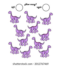 Education Games for children. Left or right. Count how many dinosaurs go to the left and how many to the left. Write down the result. Vector illustration