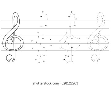 Education Games For Children: Numbers Game, Connect The Dots, Coloring Book With Treble Clef