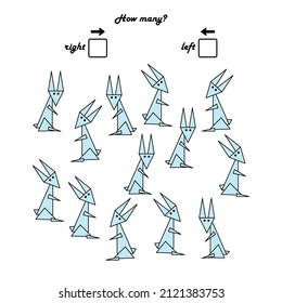 Education Games for kids. Left or right. Count how many bunny go to the left and how many to the left.