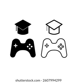 Education and Gaming Icons – Graduation Cap and Game Controller Vector Set