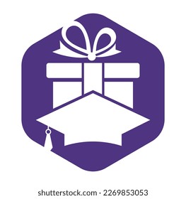 Education Gift Logo Icon Design. Education hat and gift logo icon vector.