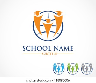 Education, global, learning logo and web icon with human,people abstract silhouette