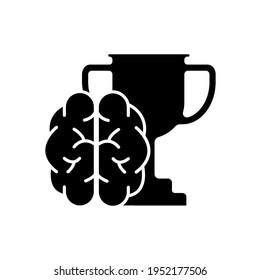 Education glyph icon. Brain with trophy. Winning tournament. Thin line customizable illustration. Contour symbol. Vector isolated outline drawing.