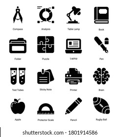 education glyph icons set isolated on white background