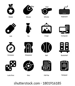 education glyph icons set isolated on white background