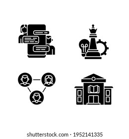 Education glyph icons set. University. Online learning. Thin line customizable illustration. Contour symbol. Vector isolated outline drawing.