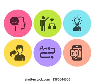 Education, Good mood and Algorithm icons simple set. Journey path, Share and Mobile like signs. Human idea, Positive thinking. People set. Flat education icon. Circle button. Vector