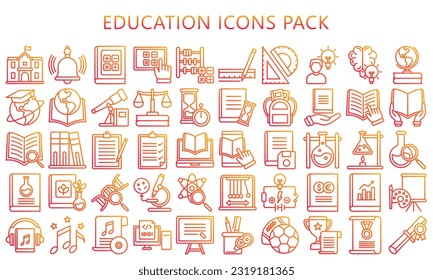 education gradient outline icons pack. contain book, ruler, microscope, mathematics, chemistry and more. use for modern concept, UI or UX kit, web and app. vector EPS 10 ready convert to SVG.