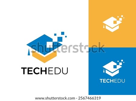 education graduate cap tech digital logo design vector concept