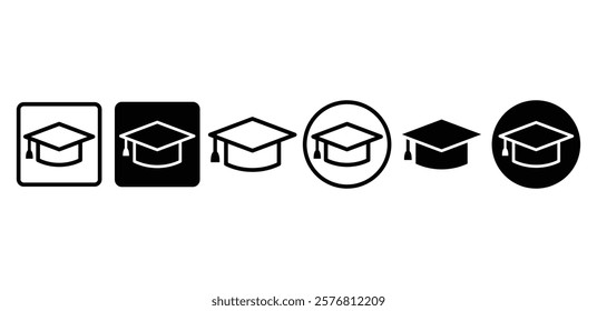 education graduate college icon vector design simple line black white color illustration set