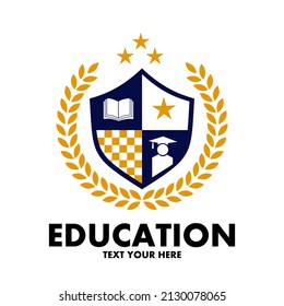 Education or graduate vector logo template. This design use book, student hat, star and shield symbol.