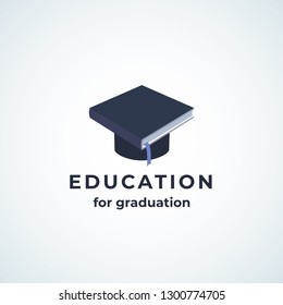 Education for Graduation Absrtract Vector Sign, Symbol or Logo Template. Book Incorporated in Graduate Student Hat Emblem with Modern Typography. Isolated.