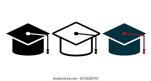  education graduation cap icon set