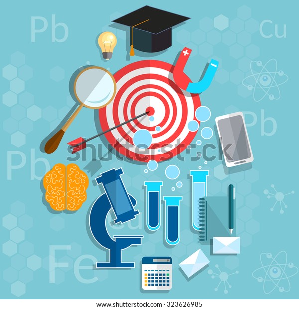 Education graduation\
concept biology physics chemistry classroom university college\
vector illustration \
