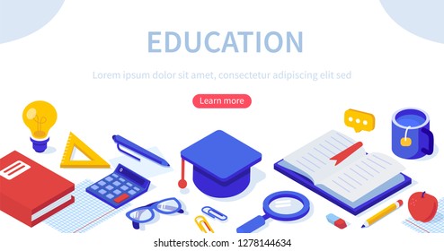 Education and graduation concept. Can use for web banner, infographics, hero images. Flat isometric vector illustration isolated on white background.