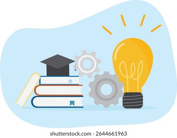 Educação e conceito de graduação. Pesquisando pesquisa de estudo, aproximam-se do conhecimento. Curso universitário de ensino eletrônico. Online aprendizagem graduação certificação ilustração vetor plano.