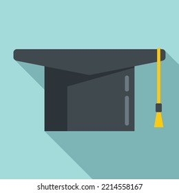 Education graduation hat icon flat vector. College diploma. School graduate