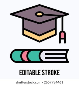 Bildung, Graduierung Hut Vektorsymbol, isolierter Vektor lineare Farbe Stil Symbol, bearbeitbare Stroke.