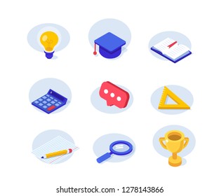 Education and graduation icons. Can use for web banner, infographics, hero images. Flat isometric vector illustration isolated on white background.