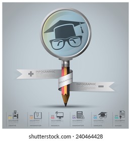 Education And Graduation Infographic With Magnifying Glass And Pencil Icon Diagram Design Template