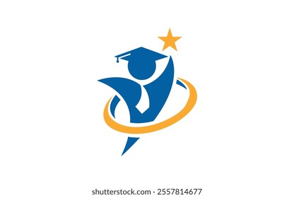 Education graduation logo with achieving ster  in simple design vector