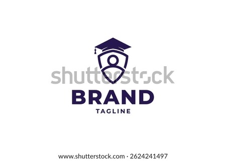 Education Graduation logo with graduation cap and shield emblem badge icon in flat design style