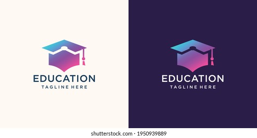 Education for graduation logo color gradient best for school,university,college,graduate logo.Premium Vector