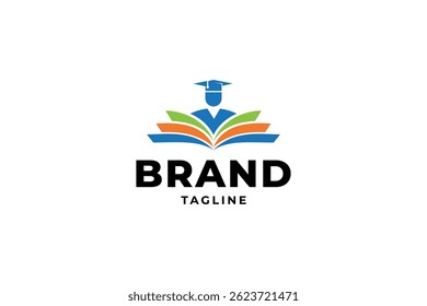 Education and Graduation with open book logo design vector